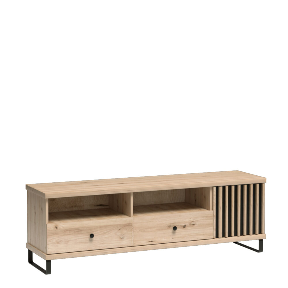 TV-Schrank NAKUSP - Eiche - Lamellen - Schubladen - Metallfüße - 161 x 44 x 41 cm
