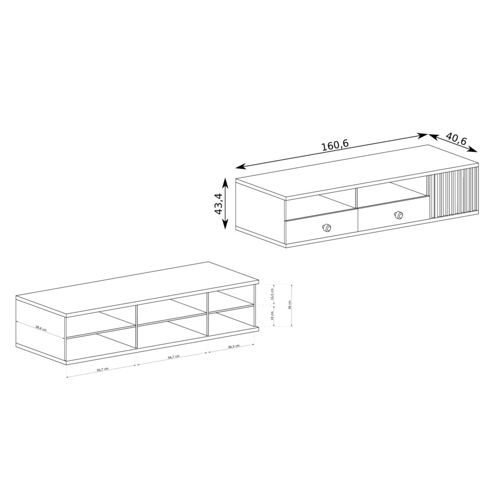 TV-Schrank NAKUSP - Eiche - Lamellen - Schubladen - Metallfüße - 161 x 44 x 41 cm – Bild 3