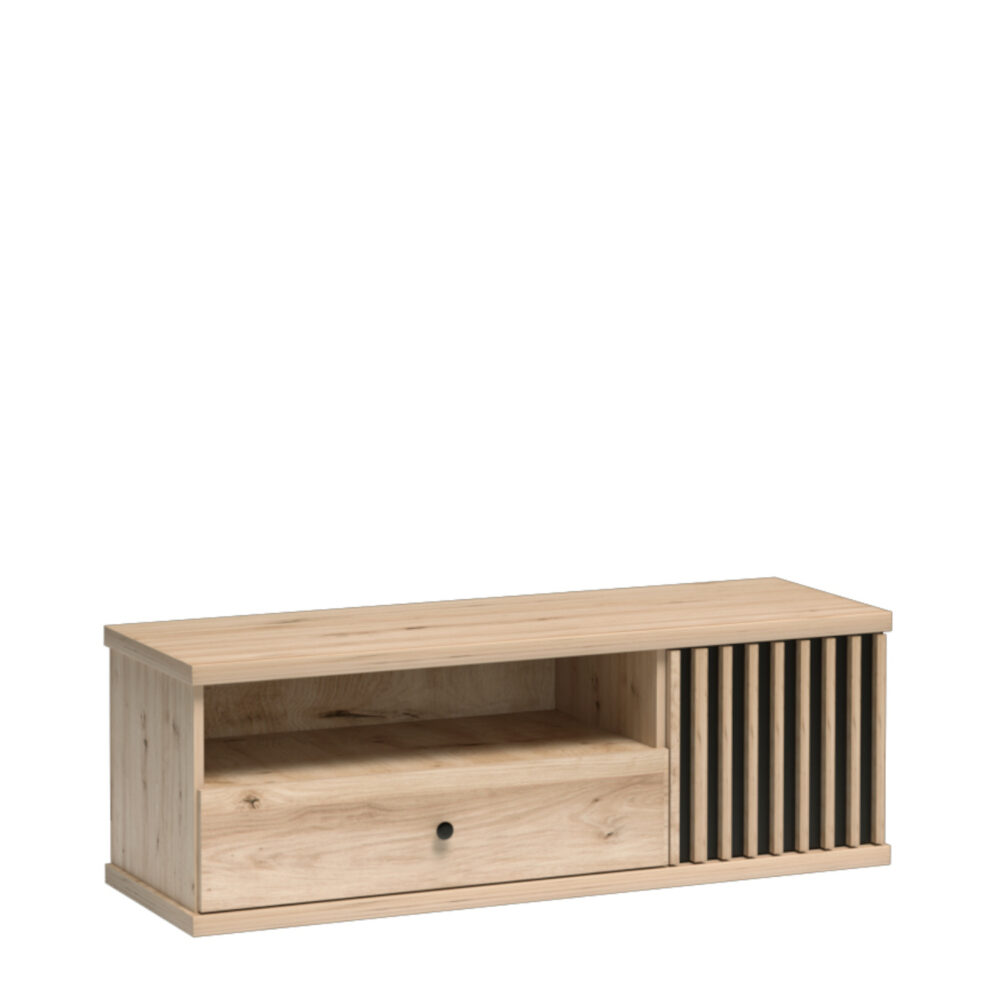 TV-Schrank NAKUSP - Eiche - Lamellen - Schublade - 124 x 44 x 41 cm