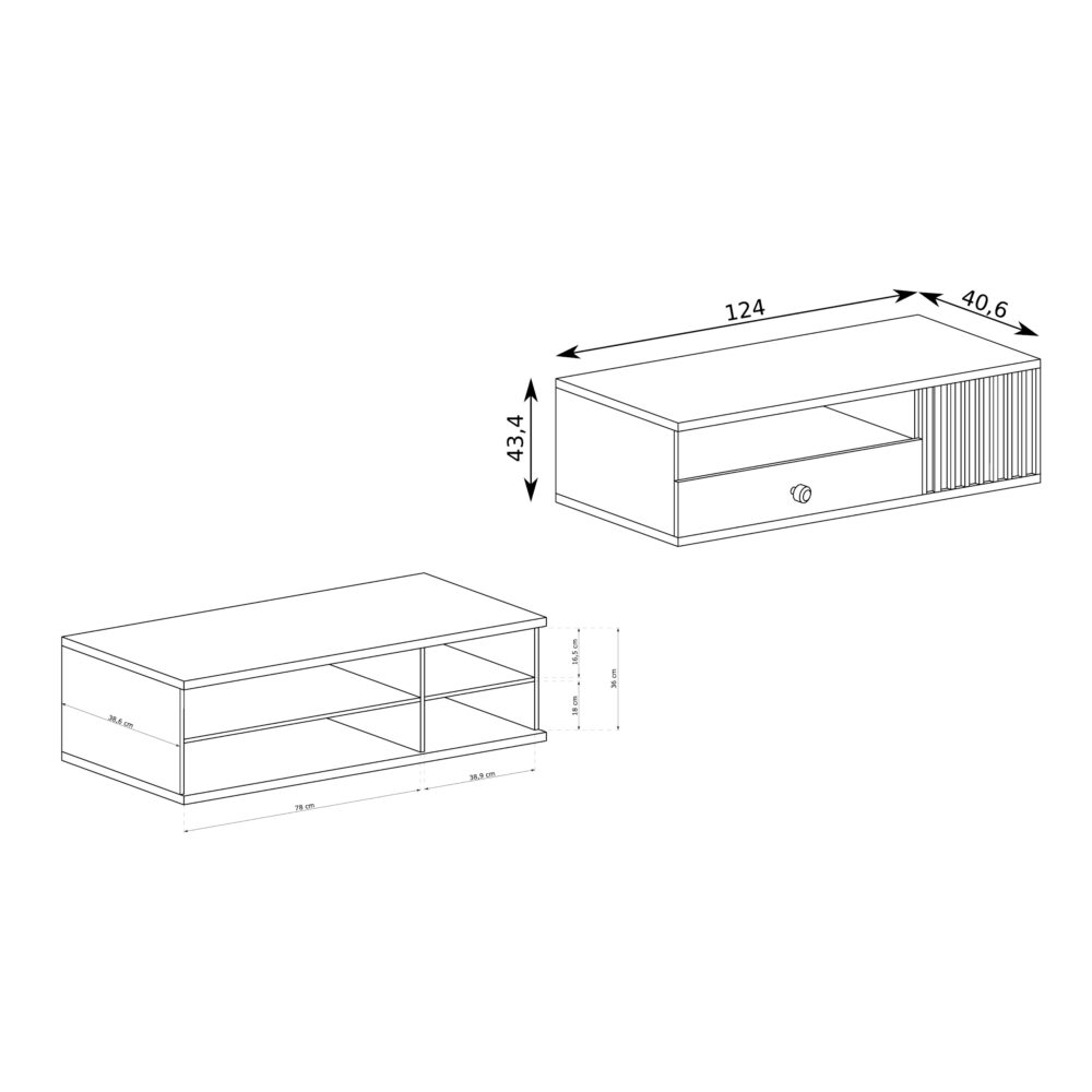 TV-Schrank NAKUSP - Eiche - Lamellen - Schublade - Metallbeine - 124 x 44 x 41 cm – Bild 3